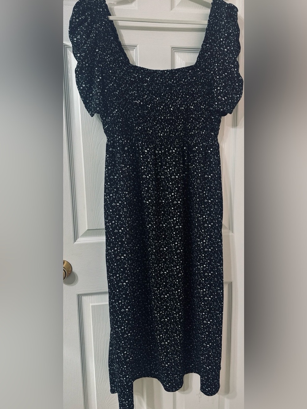 DKNY Amanza Smocked Puff Sleeve Maxi Dress Black White Size 14